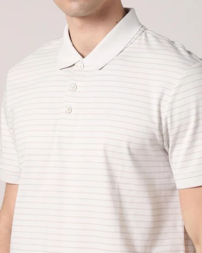Calvin Klein Jeans Chalk Cotton Regular Fit Striped Polo T-Shirt