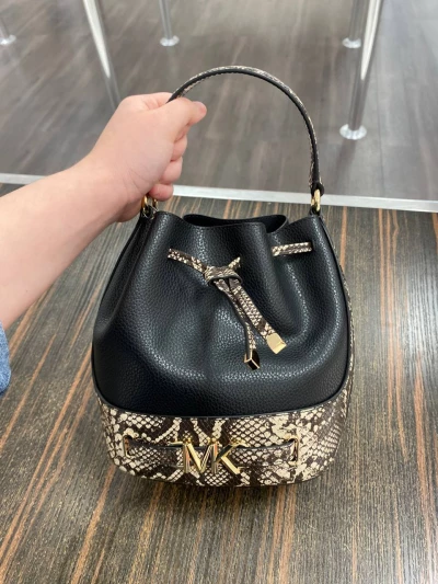 Michael Kors Reed Medium Phyton Leather Bucket Bag In Black