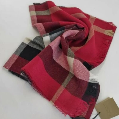 Burberry Lightweight Check Wool Cashmere Scarf In Parade Red